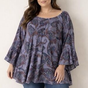 Spense Paisley Bell Sleeve Blouse